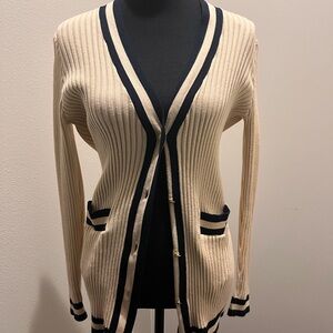 CAbi Cream and Black Ribbed Cardigan